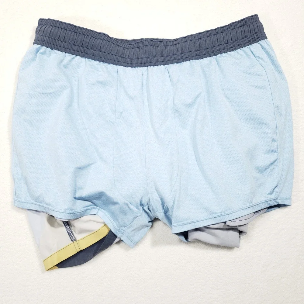 Fair Harbor Swim Trunks Men XXL Blue Yellow Colorblock Lined Hybrid Shorts‎